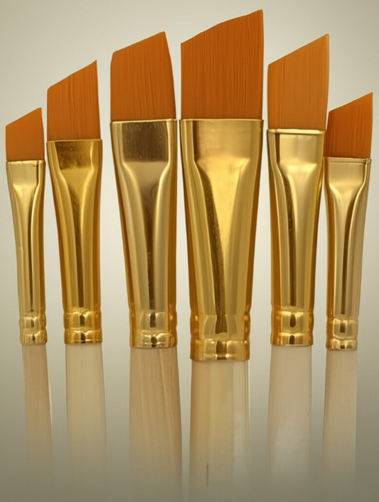 Pack of 6 Professional Angular Brush Set for Artists – Wooden Handle & Ultra-Soft Tapered Bristles | Multi-Purpose Brushes for Painting, Designing, Calligraphy & Craft | Ideal for Acrylic, Oil & Watercolors