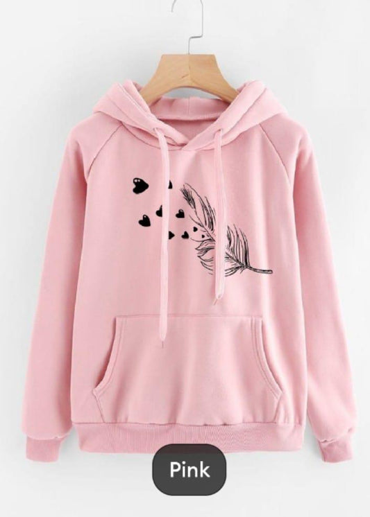 1 Pc Women's Stitched Fleece Printed Pullover Hoodie
