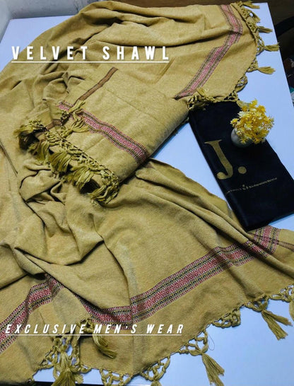 Luxurious Beige Velvet Shawl - 1 Piece Plain Pattern Wrap