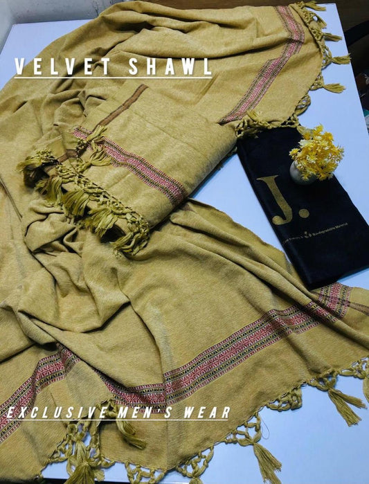 Luxurious Beige Velvet Shawl - 1 Piece Plain Pattern Wrap