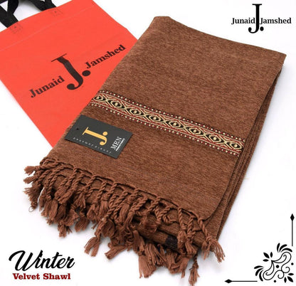 Luxurious Brown Velvet Embroidered Shawl - 1 Piece