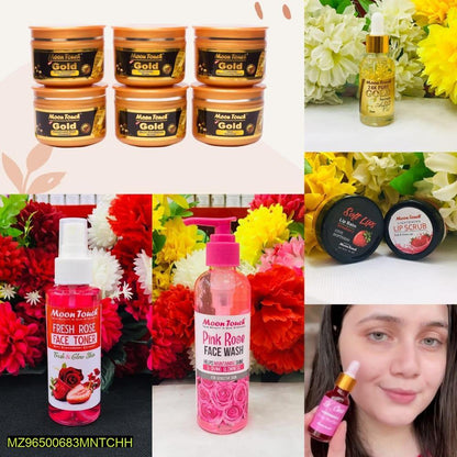 Moon Touch-Deal: Gold Facial 50ml, Gold Oil Serum, Rose Toner, Rose Face Wash, Tint Pink 20ml,Lip Balm & Scrub